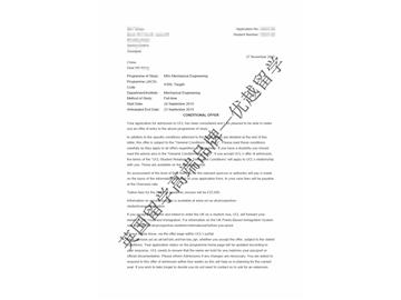 2018offer：恭喜王同學(xué)獲得倫敦大學(xué)學(xué)院機(jī)械工程專業(yè)碩士通知書