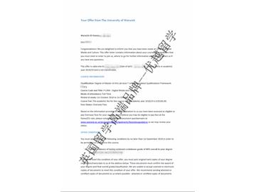 2018offer：恭喜孫同學(xué)獲得華威大學(xué)數(shù)字媒體與文化專業(yè)碩士通知書