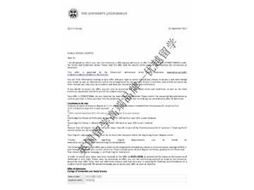 2018offer：恭喜李同學(xué)獲得愛(ài)丁堡大學(xué)金融學(xué)專業(yè)碩士通知書