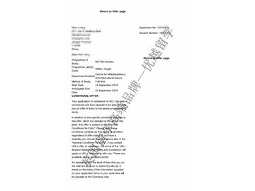 2018offer：恭喜李同學(xué)獲得倫敦大學(xué)學(xué)院電影研究專業(yè)碩士通知書