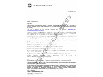 2018offer：恭喜孫同學(xué)獲得愛丁堡大學(xué)管理學(xué)專業(yè)碩士通知書