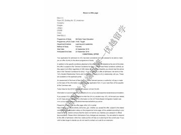 2018offer：恭喜朱同學(xué)獲得倫敦大學(xué)學(xué)院學(xué)前教育專業(yè)碩士通知書