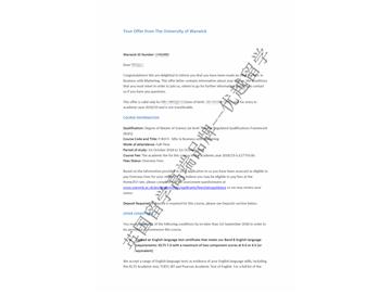 2018offer：恭喜于同學(xué)獲得華威大學(xué)市場(chǎng)營銷專業(yè)碩士通知書