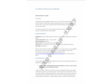 2018offer：恭喜丁同學(xué)獲得華威大學(xué)經(jīng)濟(jì)學(xué)專業(yè)碩士通知書