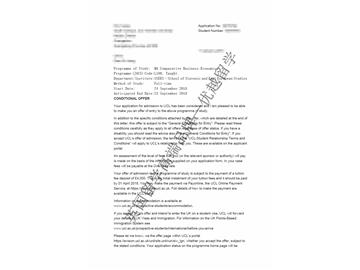 2018offer：恭喜方同學(xué)獲得倫敦大學(xué)學(xué)院比較商務(wù)經(jīng)濟(jì)專業(yè)碩士通知書