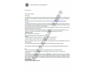 2018offer：恭喜吳同學(xué)獲得愛丁堡大學(xué)社會(huì)心理學(xué)專業(yè)碩士通知書