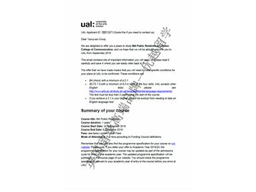 2018offer：恭喜張同學(xué)獲得倫敦藝術(shù)大學(xué)公共關(guān)系專業(yè)碩士通知書