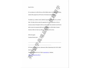 2018offer：恭喜吳同學(xué)獲得蘇黎世聯(lián)邦理工大學(xué)集成建筑系統(tǒng)專業(yè)碩士通知書