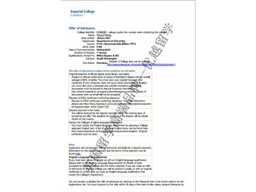 2018offer：恭喜朱同學(xué)獲得帝國理工學(xué)院納米材料專業(yè)碩士通知書