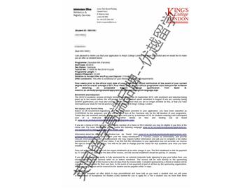 2018offer：恭喜朱同學(xué)獲得倫敦大學(xué)國王學(xué)院教育學(xué)專業(yè)碩士通知書