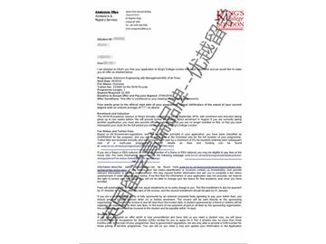 2018offer：恭喜劉同學(xué)獲得倫敦大學(xué)國(guó)王學(xué)院電子工程管理專業(yè)碩士通知書