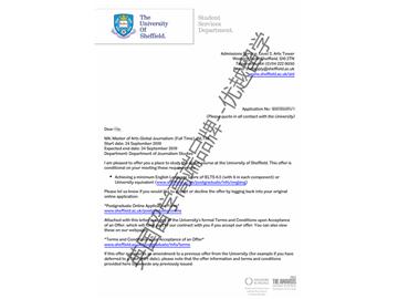 2018offer：恭喜張同學(xué)獲得謝菲爾德大學(xué)全球新聞學(xué)專業(yè)碩士通知書