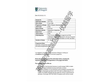 2018offer：恭喜吳同學(xué)獲得格拉斯哥大學(xué)高級材料科學(xué)專業(yè)碩士通知書