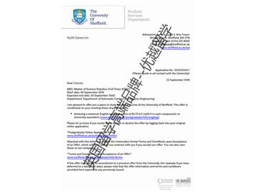 2018offer：恭喜張同學獲得謝菲爾德大學機器人專業(yè)碩士通知書