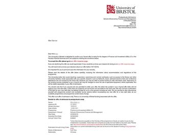 2019offer：恭喜張同學(xué)獲得布里斯托大學(xué)金融與投資專業(yè)碩士通知書