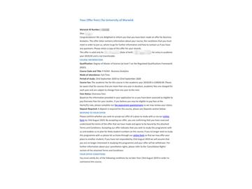 2019offer：恭喜李同學(xué)獲得華威大學(xué)商務(wù)分析專業(yè)碩士通知書