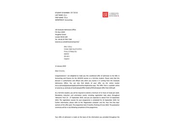 2019offer：恭喜朱同學獲得倫敦政治經(jīng)濟學院（世界排名：38）會計與金融專業(yè)碩士通知書