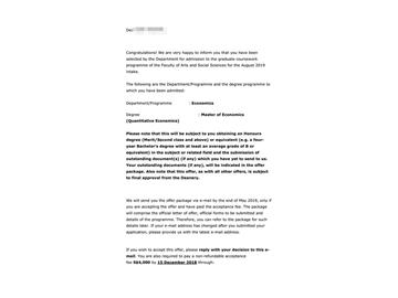 2019offer：恭喜吳同學獲得新加坡國立大學（世界排名：11）經(jīng)濟學專業(yè)碩士通知書