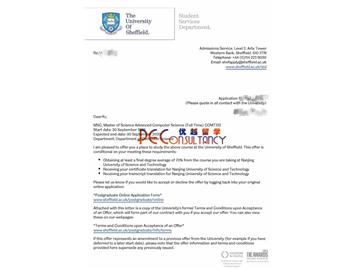 2019offer：恭喜張同學(xué)獲得謝菲爾德大學(xué)（世界排名：78）高等計算機科學(xué)專業(yè)碩士通知書