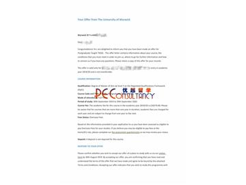 2019offer：恭喜趙同學(xué)獲得華威大學(xué)（世界排名：54）對(duì)外英語教學(xué)專業(yè)碩士通知書