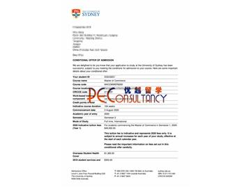 2020offer：恭喜劉同學(xué)獲得悉尼大學(xué)(世界排名：42)商學(xué)碩士通知書(shū)