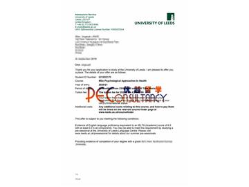 2020offer：恭喜徐同學(xué)獲得利茲大學(xué)(世界排名：93)健康心理研究專業(yè)碩士通知書(shū)