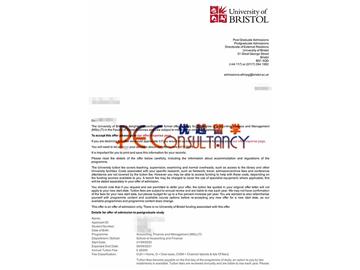 2020offer：恭喜江同學(xué)獲得布里斯托大學(xué)(世界排名：49)會(huì)計(jì)金融管理專業(yè)碩士通知書(shū)