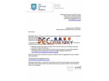 2020offer：恭喜朱同學(xué)獲得謝菲爾德大學(xué)(世界排名：78)電子電氣工程專業(yè)碩士通知書(shū)