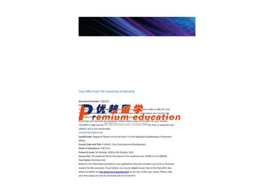 2020offer：恭喜趙同學(xué)獲得華威大學(xué)(世界排名：62)藝術(shù)、企業(yè)與發(fā)展專業(yè)碩士通知書