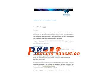 2020offer：恭喜沈同學(xué)獲得華威大學(xué)(世界排名：62)管理學(xué)專業(yè)碩士通知書