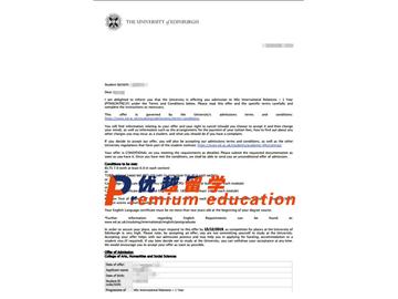2020offer：恭喜元同學獲得愛丁堡大學(世界排名：20)國際關系專業(yè)碩士通知書