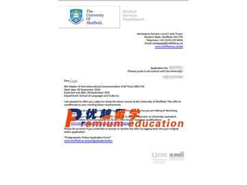 2020offer：恭喜劉同學獲得謝菲爾德大學(世界排名：78)跨文化交際藝術碩士專業(yè)通知書