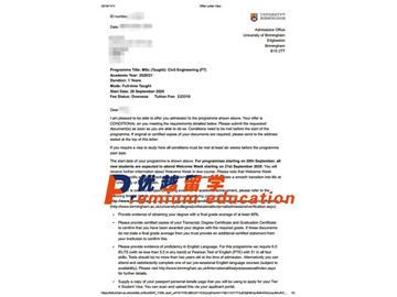 2020offer：恭喜湯同學獲得伯明翰大學(世界排名：81)土木工程專業(yè)碩士通知書