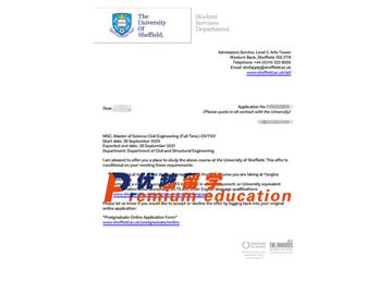 2020offer：恭喜劉同學獲得謝菲爾德大學(世界排名：78)土木工程碩士專業(yè)通知書
