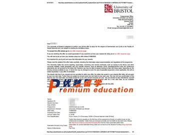 2020offer：恭喜李同學獲得布里斯托大學(世界排名：49)商法專業(yè)碩士通知書