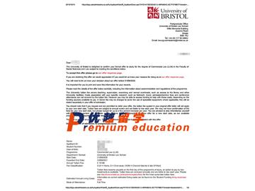 2020offer：恭喜周同學獲得布里斯托大學(世界排名：49)商法專業(yè)碩士通知書