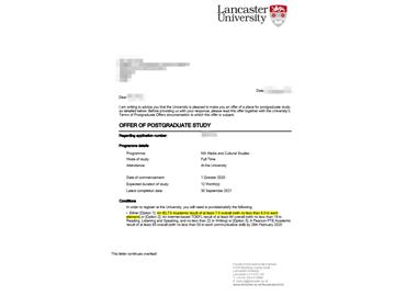 2020offer：恭喜方同學獲得蘭卡斯特大學(世界排名：128)媒體與文化研究專業(yè)碩士通知書