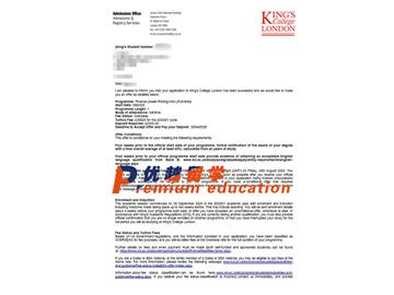 2020offer：恭喜劉同學(xué)獲得倫敦國王學(xué)院(世界排名：33)金融(資產(chǎn)定價(jià))專業(yè)碩士通知書