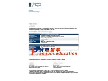 2020offer：恭喜周同學(xué)獲得格拉斯哥大學(xué)(世界排名：67)商科、經(jīng)濟(jì)和金融碩士預(yù)科通知書