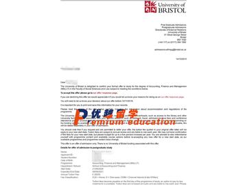 2020offer：恭喜馬同學獲得布里斯托大學(世界排名：49)會計、金融與管理專業(yè)碩士通知書