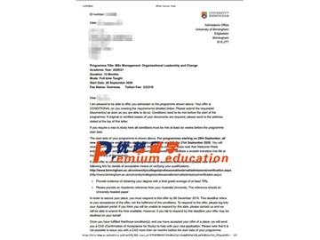 2020offer：恭喜章同學獲得伯明翰大學(世界排名：81)管理學(組織領導與變革)專業(yè)碩士通知書