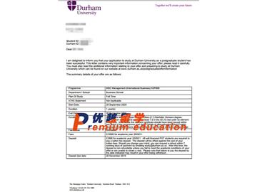 2020offer：恭喜金同學獲得杜倫大學(世界排名：78)管理學專業(yè)碩士通知書