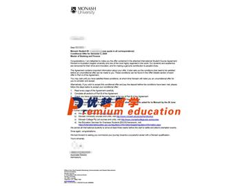 2020offer：恭喜趙同學(xué)獲得莫納什大學(xué)(世界排名：58)銀行與金融專業(yè)碩士通知書