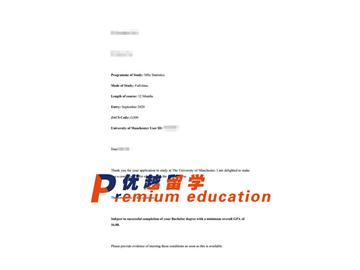 2020offer：恭喜金同學(xué)獲得曼徹斯特大學(xué)(世界排名：27)統(tǒng)計學(xué)專業(yè)碩士通知書