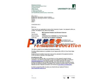 2020offer：恭喜王同學(xué)獲得利茲大學(xué)(世界排名：93)商業(yè)分析和決策科學(xué)專業(yè)碩士通知書