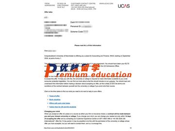 2020offer：恭喜高學獲得曼徹斯特大學(世界排名：27)會計與金融專業(yè)本科通知書
