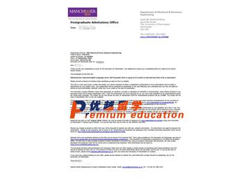 2020offer：恭喜高學獲得曼徹斯特大學(世界排名：27)電力系統(tǒng)工程專業(yè)本科通知書