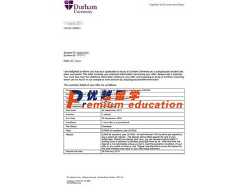2020offer：恭喜金同學獲得杜倫大學(世界排名：78)金融(會計與金融)專業(yè)碩士通知書