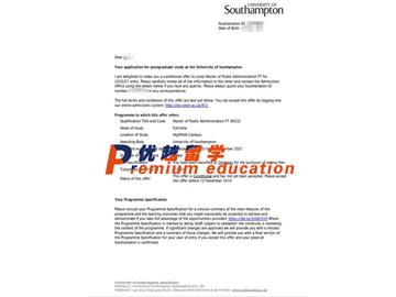 2020offer：恭喜朱同學獲得南安普頓大學(世界排名：97)公共管理專業(yè)碩士通知書