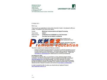 2020offer：恭喜孟同學獲得利茲大學(世界排名：93)通信和信號處理專業(yè)碩士通知書